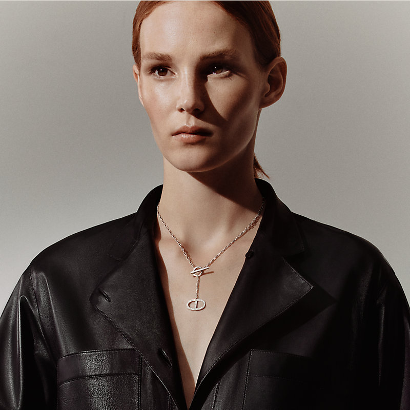 Chaine d'ancre Contour pendant, large model - White gold | Hermès USA
